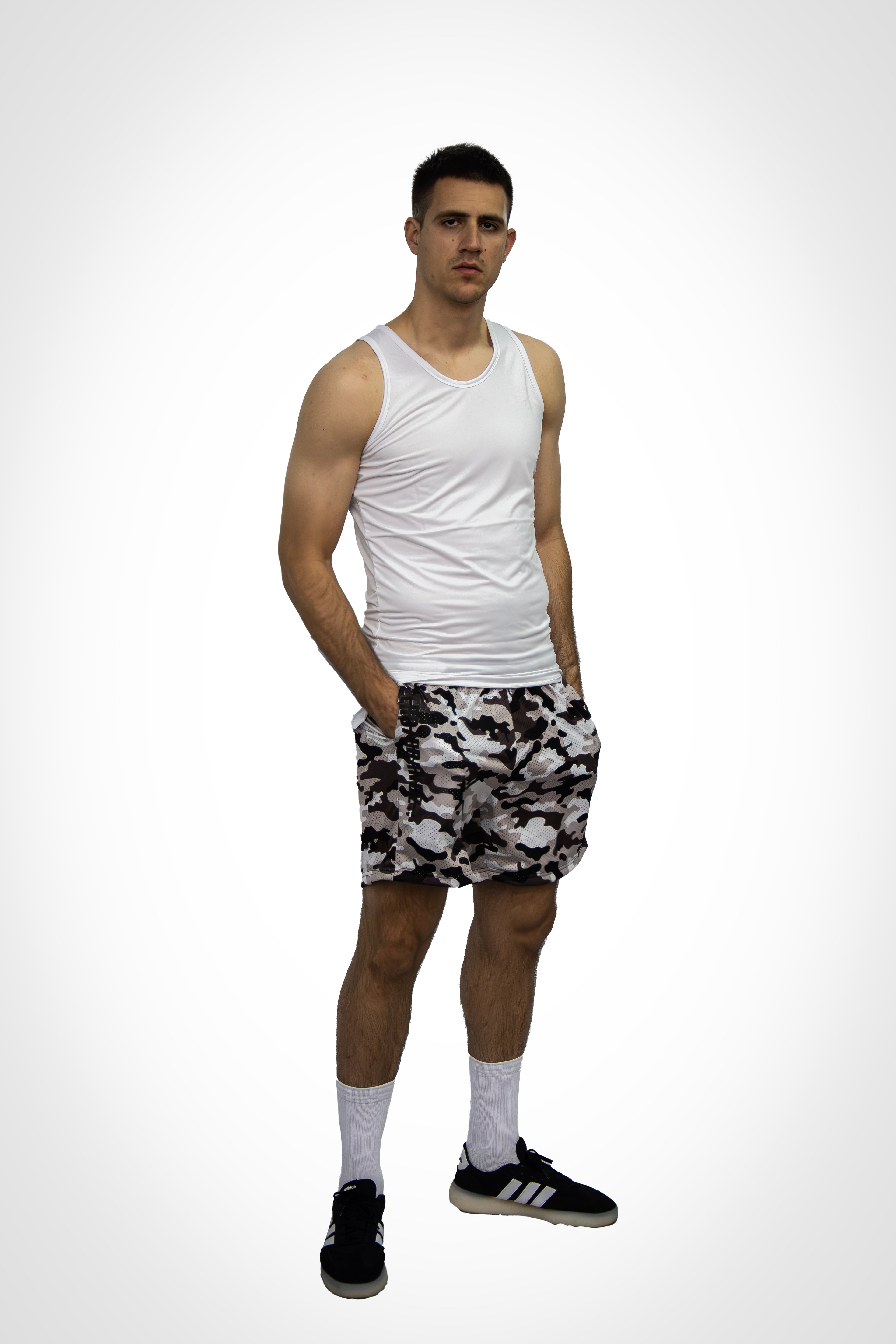 Mesh Gray Camo Travel Shorts